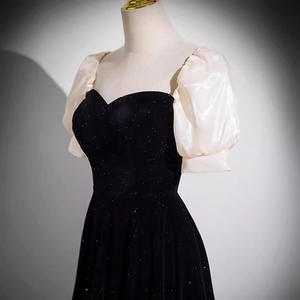 SWS290 Hot Selling Lace Applique Perlen formale elegante süße Samt Langarm Mesh Abend Party Prom Kleider - Product Image 4