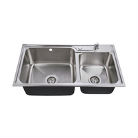 Crépine d'évier de cuisine brossée en acier inoxydable, norme américaine, à simple orifice, anti-colmatage, 3 en 1, pour évier double