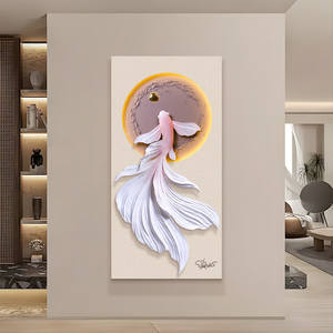 Peinture décorative en résine 3D de poisson, texture dessinée à la main, beige/jaune/gris, cadre, ambiance décontractée en amont, <span class=keywords><strong>pour</strong></span> hall d'entrée, mur de salon - Product Image 5