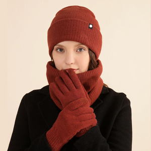 All'ingrosso da uomo 3 pezzi Set berretto invernale in maglia acrilica con <span class=keywords><strong>sciarpa</strong></span> <span class=keywords><strong>e</strong></span> <span class=keywords><strong>guanti</strong></span> con etichetta Patch in pelle - Product Image 2