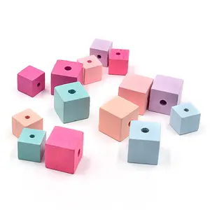 15mm 20mm Colorful Square Wooden beads Cube Unfinished Geometric Natural Spacer Beads For Jewelry making DIY