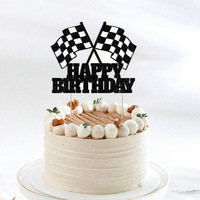 Décoration de gâteau Joyeux Anniversaire Voiture de Course à Paillettes pour Thème « Let's Go Racing » – Fournitures pour Baby Shower et Fêtes d'Anniversaire Garçons Filles