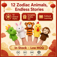 Lot de 12 marionnettes à doigts animaux du zodiaque en peluche super douce 30 cm – Dragon, Lapin, Tigre, Singe, Cochon, Chien – Idéal pour l'histoires pour enfants et la salle de classe