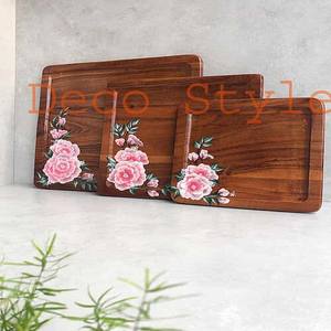 Plateau en bois d'acacia peint à la main, lot de 3 pièces, offre spéciale - Product Image 1