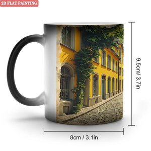Frosted <b>Ceramic</b> Mug 11oz Black Heat Sensitive Daily Use <b>Cup</b> With 2D Flat Painting Design - Product Image 1