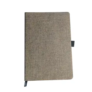 Customization A5 hardcover notebook lined journal for Writing cotton cloth cover with elastic closure band linen cover notebooks