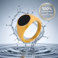 Bague de motard circulaire en acier inoxydable plaqué or 18 carats PVD, testée étanche, avec émail noir effet goutte d'huile
