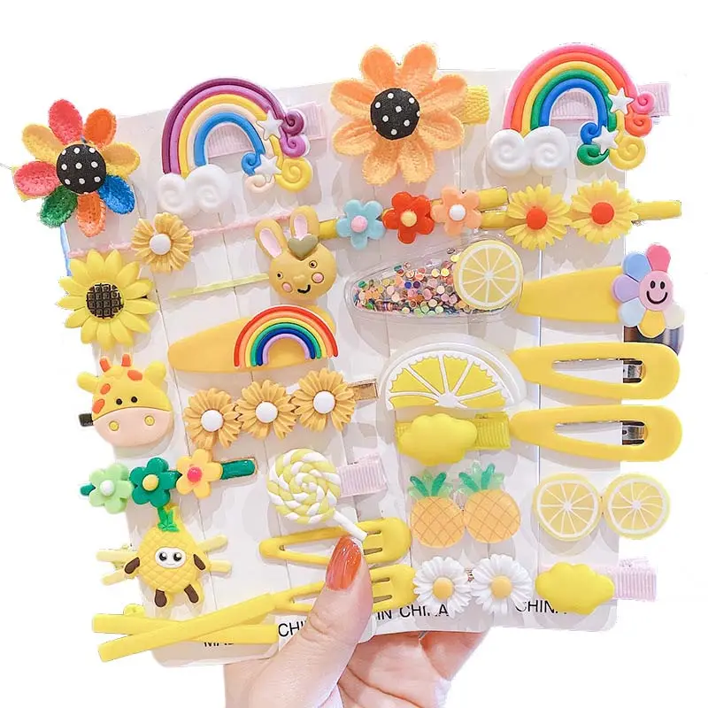 2022 Best Sell Girls Kids Clips Hair Accessories Purple Flower Rainbow Fruits Daisy Flower Hair Clip