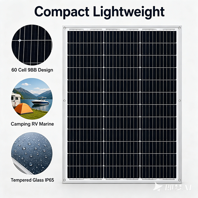 100W 18V Mono Solar Panel PERC 9BB 60 Cell Tempered Glass Compact Rigid 12V Charging RV Boat Camper Off-Grid
