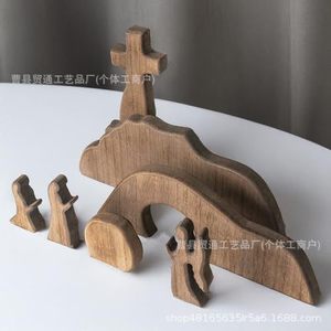 Mini estatuas de madera con escena de Pascua, decoración hecha a mano para uso doméstico en interiores - Product Image 2
