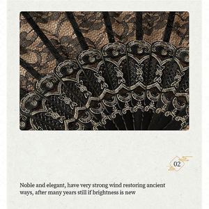 Éventail pliant pour femme, en dentelle, élégant, en coton, fait main, vintage, rétro, avec manche en bambou et pompons en soie, pour mariage, ballet - Product Image 4