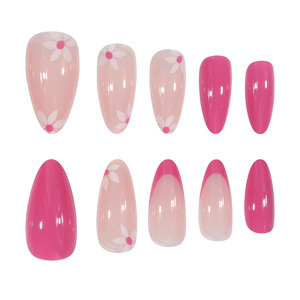 Encantador juego de <span class=keywords><strong>uñas</strong></span> francesas de color <span class=keywords><strong>rosa</strong></span> <span class=keywords><strong>brillante</strong></span>, flor de salto doble, diseño personalizado, <span class=keywords><strong>uñas</strong></span> postizas ABS para dedos a la moda - Product Image 2