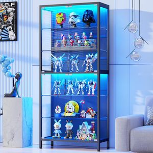 Vitrine moderne en verre SENYU avec 6 étagères, éclairage LED réglable pour le rangement dans le salon - Product Image 1