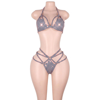 Ensemble de tenues de danse exotique pour adultes : Soutien-gorge à sequins à pois, string et bikinis deux pièces à lacets, pour club, serveuse de bouteilles et soirées rave