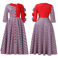 Nuevo Vestido de Fiesta con Cuello Redondo, Manga Tres Cuartos, Estampado y Diseño de Parches