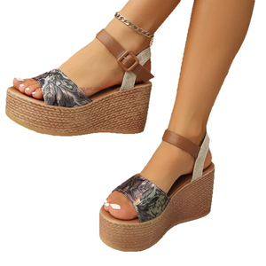 Women New Printed Roman <b>Sandals</b> Summer Thick Sole Platform Color Block Open Toe <b>Sandals</b> Wholesale - Product Image 5