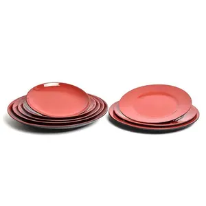 Black red melamine dinner plates set
