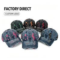 Casquette de baseball en jean déchiré et vieilli, style vintage, avec trous, personnalisable, vente en gros d'usine, casquette de camionneur, casquette de sport pour papa, avec logo personnalisé