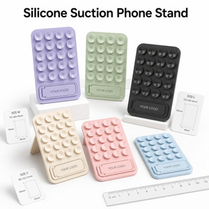 Custom Logo Silicone <b>Suction</b> Phone Stand Foldable Hands Free Smartphone Holder for Mirror Shower Gym Business Promotional Gift - Product Image 1