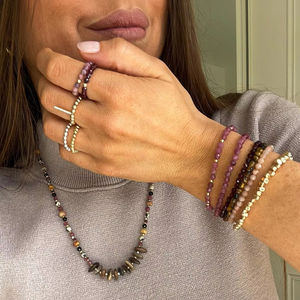 2025 nuevo diseño delicado 4mm anillos de cuentas de piedra Natural en oro elástico turmalina joyería de acero inoxidable para hombres y mujeres - Product Image 3