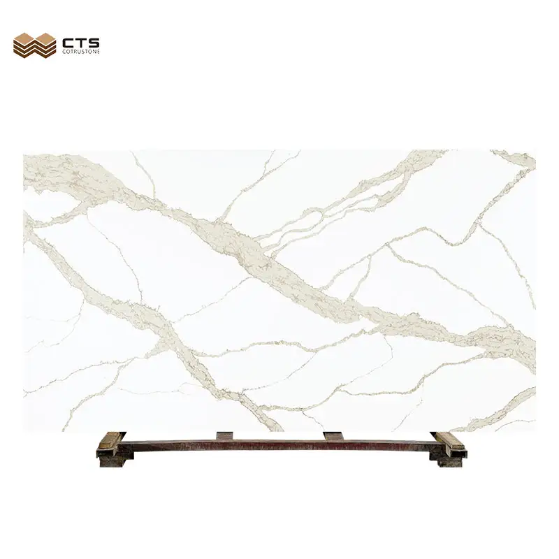 Porcelain Polished Glazed Marble Look Artifical Stone Modern Indoor Countertop Chinese Calacatta White Quartz slab tile