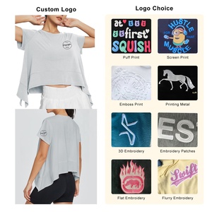 เสื้อยืดคอกลมโอเวอร์ไซส์ของผู้หญิงผ้าสแปนเด็กซ์มีความยืดหยุ่นสูงผ้าสแปนเด็กซ์สีเทามาใหม่ชายเสื้อทรงหลวมสำหรับฤดูร้อน - Product Image 3