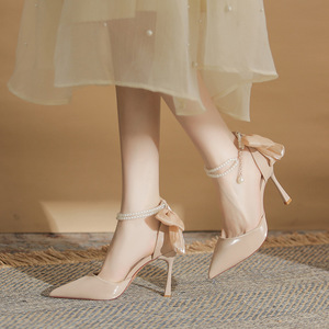 Pointed Toe Stiletto Heel Ankle Strap Pumps <b>With</b> <b>Bow</b> Decoration High Heel <b>Shoes</b> For Women Fashion Trend Solid Color - Product Image 2