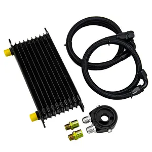 Universal 7 10 13 15 ROWS Trust type OIL COOLER KIT +AN10 Oil Sandwich Plate Adapter with Thermostat+2PCS BRAIDED HOSE