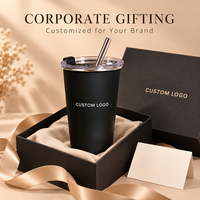Gobelet à café en acier inoxydable avec logo personnalisé, couvercle et paille, 350 ml, 500 ml, réutilisable, pour cadeaux d'entreprise, événements et promotions
