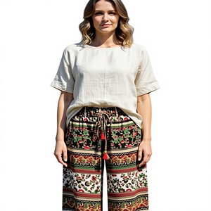 New Fashionable Rayon Elastic Waist Cargo Trouser <b>Hippie</b> Boho Indian Summer Beach Wear Unisex Women's Ethnic Regular Floral - Product Image 1