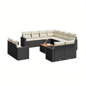 Black And Cream Garden <b>Sofa</b> <b>Set</b> With Cushions UV Resistant PE Rattan Outdoor Furniture Contemporary Design Waterproof - Product Image 1