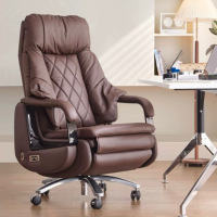 Chaise de bureau exécutive moderne en cuir léger, chaise d'ordinateur pour la maison, design ergonomique inclinable réglable, fonction massage, acier