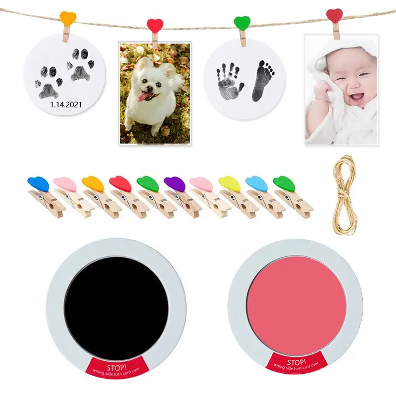 Personnalisé bébé chien argile cadre en bois kit carton clip pour cadeau souvenir Non-lavage empreinte de main et empreinte argile