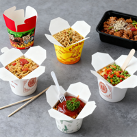 Vente directe d'usine, boîte à emporter en papier kraft personnalisée, imprimée en offset, auto-montable, pour pâtes, kebab et nouilles, 32 oz, écologique