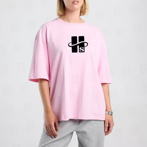 เสื้อยืดออกกำลังกายผ้าฝ้ายหนา 100% พิมพ์ลาย DTG คุณภาพสูง สไตล์พื้นฐานสำหรับผู้หญิง ทรงหลวมไหล่ตก - Product Image 3
