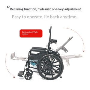 Full <strong>Reclining</strong> <strong>Wheelchair</strong> With Hydraulic Adjustment, Foldable, With Commode, Portable Manual <strong>Wheelchair</strong> The Elderly And Disabled - Product Image 3