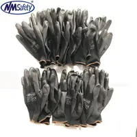 NMSafety Günstige 13 Gauge Black Polyester Liner Coated PU Handarbeit Schutz Sicherheits arbeits handschuhe