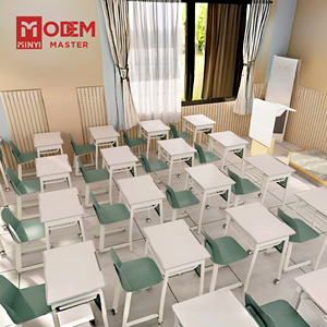 مكتب طلابي قابل للإزالة من MINYI BRUNO مصنوع من MDF مع عجلات، مجموعة أثاث مدرسي، مكتب وكرسي جماعي للجامعات والفصول الدراسية - Product Image 1