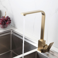 Robinet de cuisine en acier inoxydable 304, céramique, moderne, minimaliste, carré, tube plat, finition or brossé, pour le commerce extérieur transfrontalier
