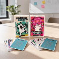 Jeu de cartes personnalisé en PVC écologique pour fêtes, édition chat ivre rouge et bleu, jeu de cartes illustré, illustrations personnalisées, adapté aux familles