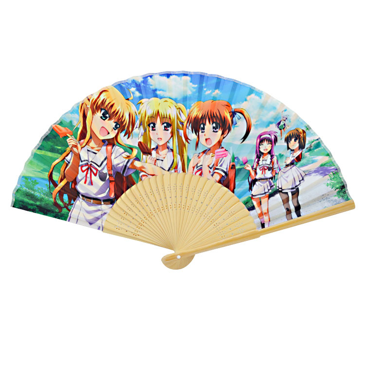 Bamboo Handle Cloth Fan  Custom Logo Print  Bamboo Folding Fan