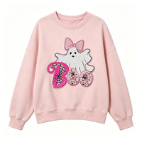 Parche Termoadhesivo de Lentejuelas con Diseño de Fantasma Boo, Lazo Rosa Grande, Fantasma Adorable y Telaraña, para Ropa de Mujer, Halloween