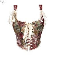 Corset Bustier Vintage Grande Taille à Dentelle Frontale, Effet Amincissant, Sculptant la Taille, Débardeur Sans Manches à Bretelles, Motif Peinture à l'Huile