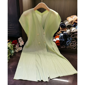 Nuovo <span class=keywords><strong>Abito</strong></span> Plissettato Tinta Unita da Donna, Vestito a Doppio Petto di Media Lunghezza - Product Image 2