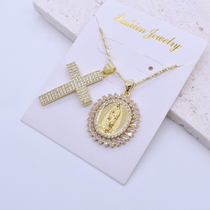 Collana con Pendente a Croce della Vergine Maria in Ottone di Alta Qualità con Zirconi, Catene per Uomo e Donna, Stile Retrò Cattolico Religioso - Product Image 5