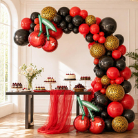 Kit d'arche de guirlande de ballons en latex rouge, noir, imprimé léopard et motif cerise, pour fournitures de fête Rockabilly, rétro, anniversaire, enterrement de vie de jeune fille