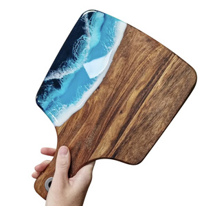 Nuovo Design artigianale cucina fatta a mano legno di Acacia <span class=keywords><strong>tagliere</strong></span> in resina epossidica Chesse tavola di servizio con manico - Product Image 6