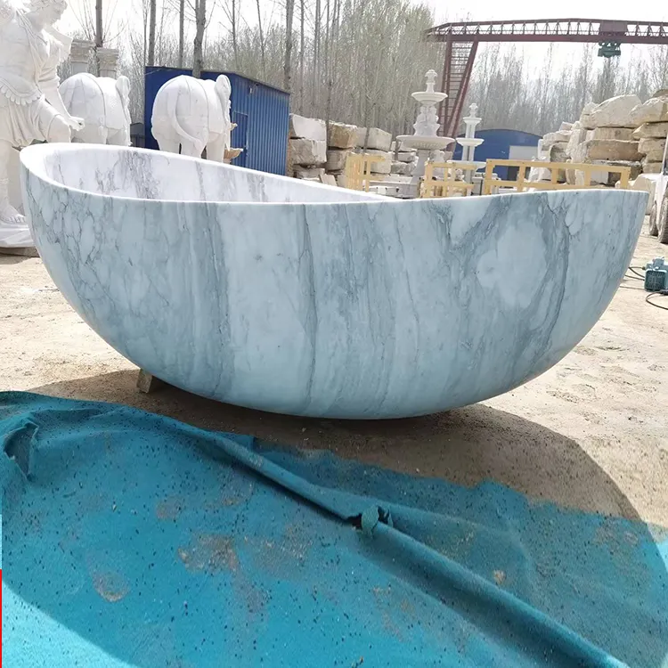 Natural marble carving free standing bathtub