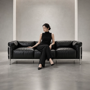 <span class=keywords><strong>Canapé</strong></span> sectionnel <span class=keywords><strong>Le</strong></span> <span class=keywords><strong>Corbusier</strong></span> LC3, design Bauhaus, structure en acier inoxydable, cuir pleine fleur, pour salon - Product Image 1