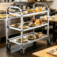 Chariot de service alimentaire en acier inoxydable monobloc moulé, épaisseur 0,6 mm, plusieurs tailles, pour supermarché